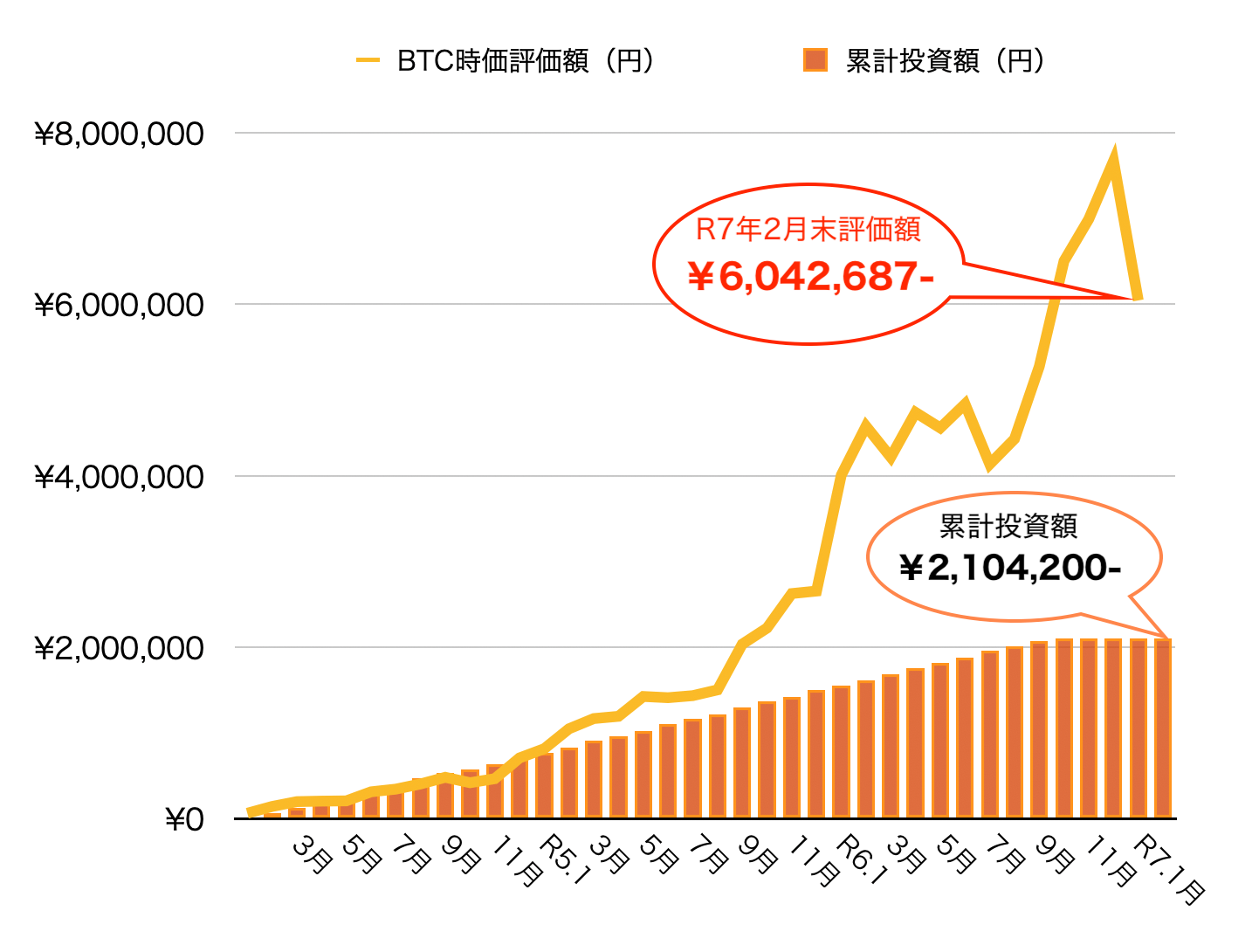 ビットコイン積立運用実績グラフ2025年2月